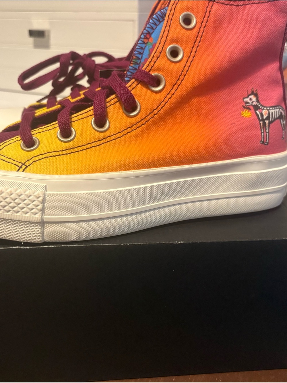 Kids Gradient High-Top Canvas Sneakers in Yellow-Orange with Burgundy Laces